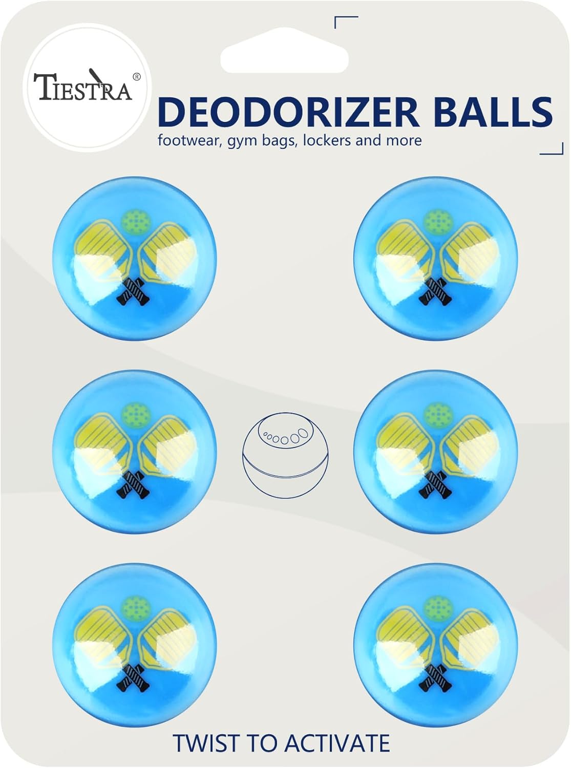 TIESTRA Shoe Deodorizer Balls (6 Pack) – Odor Eaters for Sneaker | Long-Lasting Odor Eliminator Air Freshener for Closet, Locker, Gym Bag, Drawer & Small Spaces| Fresh Linen | Pickle Ball&Blue