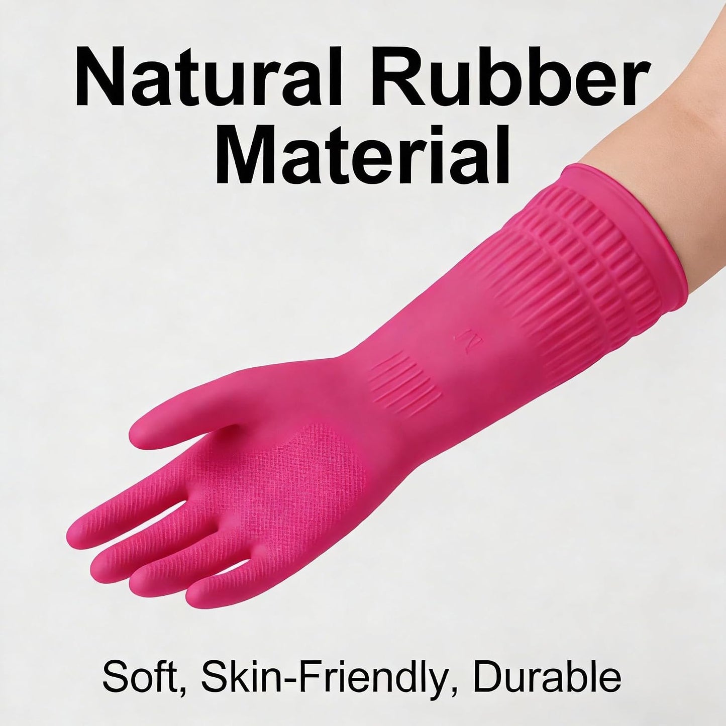 Long Cuff Rubber Cleaning Gloves for Household and Kitchen, Durable Dishwashing Gloves with Textured Grip, Medium Size Protection Reusable for Deep Cleaning, Mopping, and Car Detailing, Pink