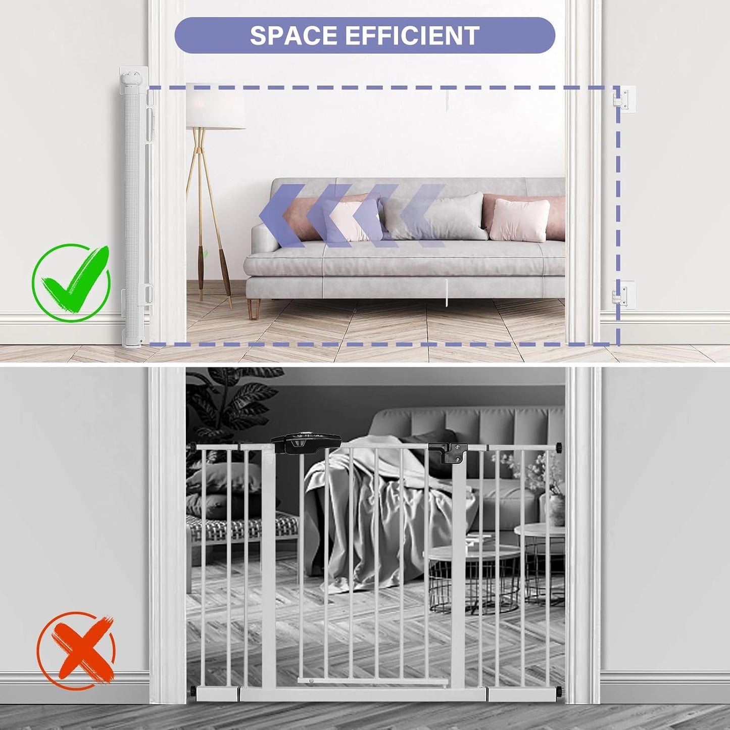 PRObebi Retractable Dog Gate for the House Extends to 54" Wide 34" Tall, Gates for Baby Indoor, Stair Gate for Outdoor, Staris, Hallways, Doorways, Deck, Porch, Need Drilling