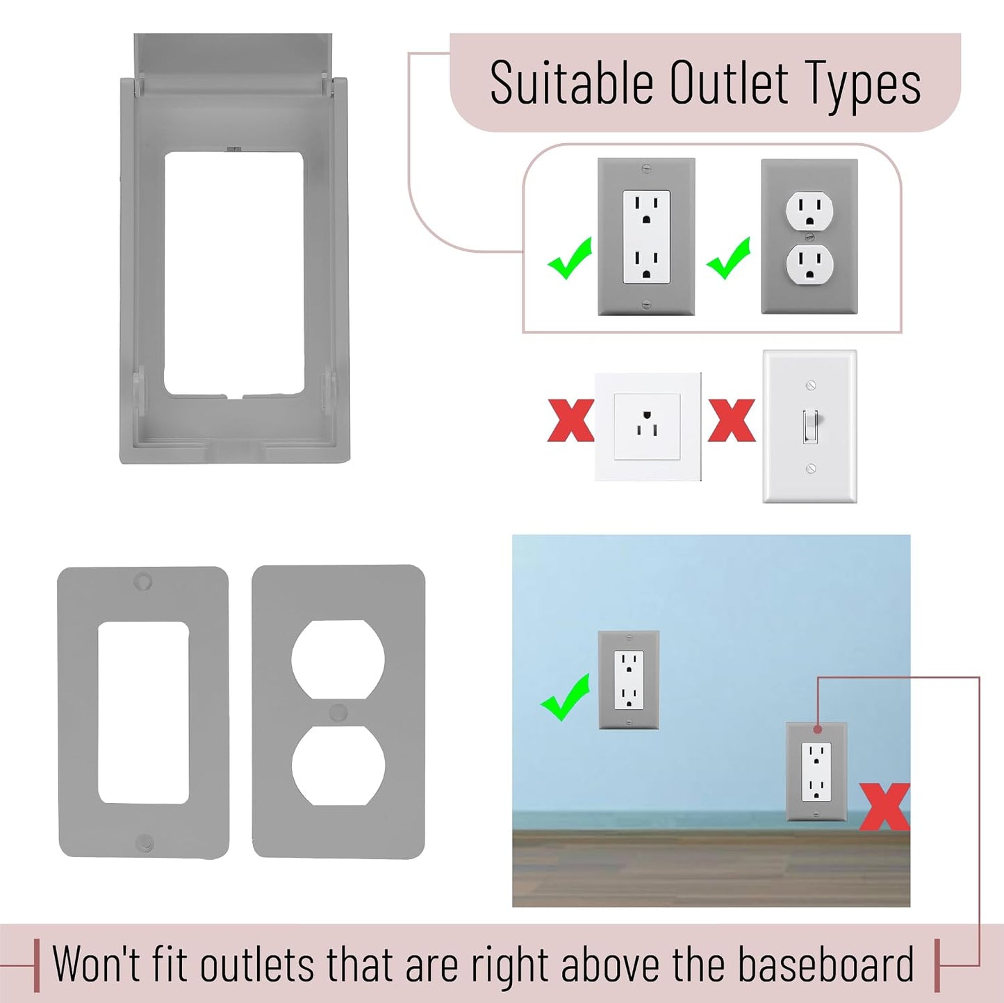 Bates Baby Safety Outlet Cover Box - Plug Covers for Electrical Outlets, Child Proof Outlet Cover, Socket Covers for Outlets