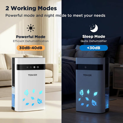 TENKER Dehumidifier for Home, 77oz Water Tank (1000 sq.ft) Dehumidifiers, Quiet Dehumidifier with Auto Shut Off, Sleep Mode, 7-Color LED Light for Closet Bedroom Bathroom RV, White