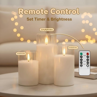 ANGELLOONG Flickering Flameless Candles, Realistic Battery Operated Candles with Remote and Timer, Set of 3 LED Candles for Room Fall Home Wedding Decor Centerpieces Table Party Valentines Decorations