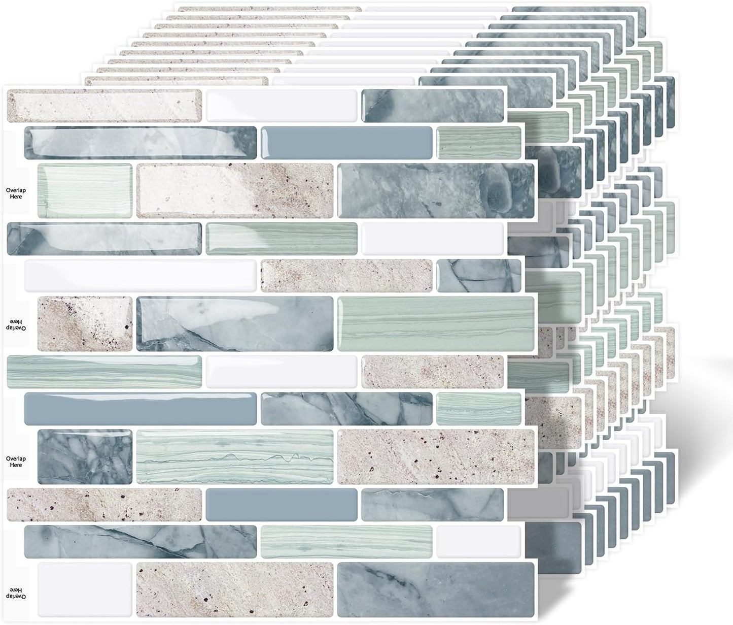 10-Sheet Peel and Stick Kitchen Backsplash Tiles | 3D Waterproof Self Adhesive Wall Tile Stick on Backsplash for Kitchen and Bathroom(Sage Green,12"×12")