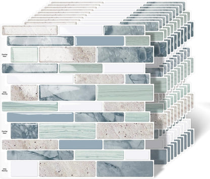 10-Sheet Peel and Stick Kitchen Backsplash Tiles | 3D Waterproof Self Adhesive Wall Tile Stick on Backsplash for Kitchen and Bathroom(Sage Green,12"×12")