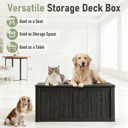 Outdoor Storage Deck Boxes Waterproof, Waterproof and UV Resistant Outdoor Storage Box Lockable Lid for Delivery Box, Indoor, Garden Tools, Pool Supplies, Patio (Black, 31 Gallon)