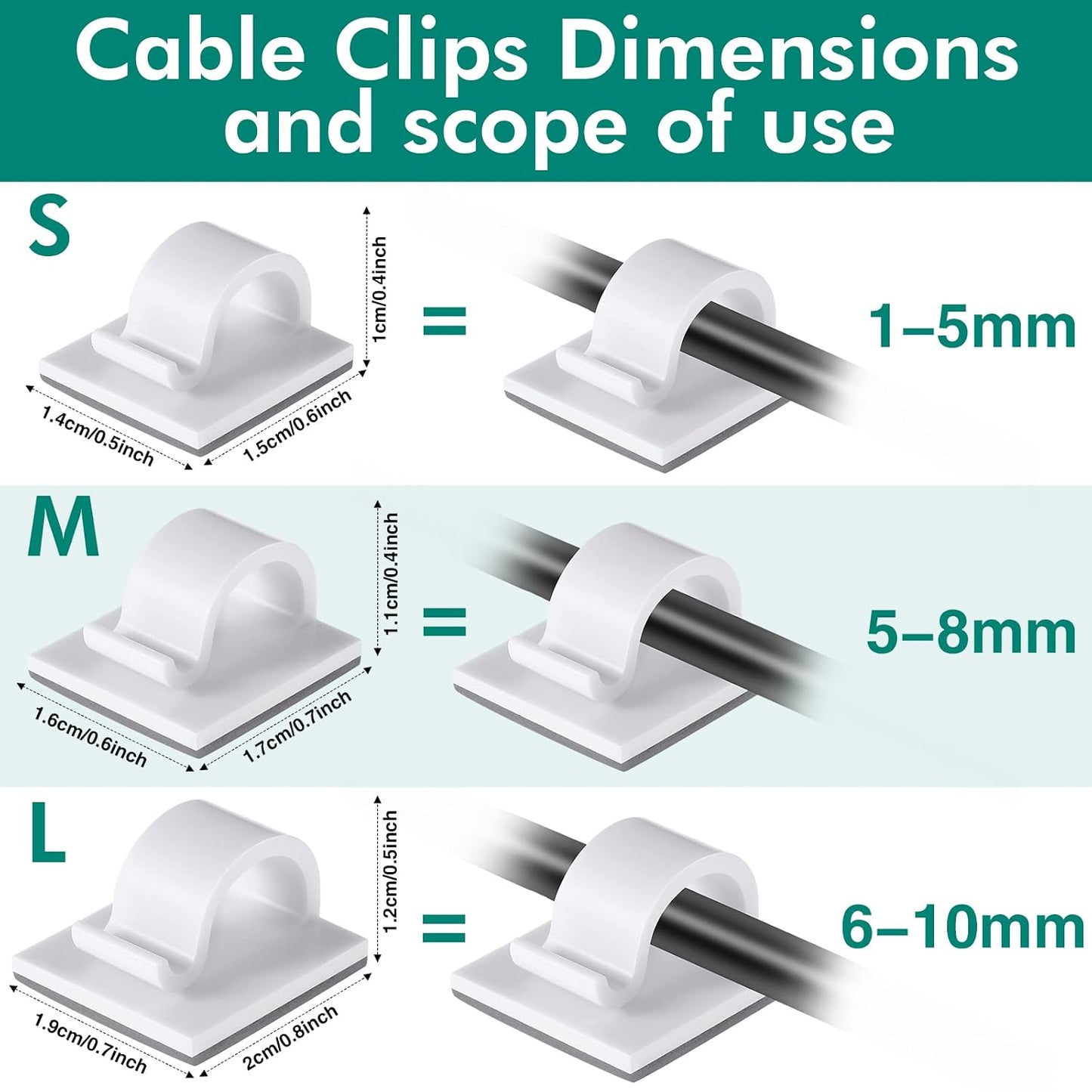 Namalu 60 Pieces Mini Cable Clips Hooks Christmas Light Clips Self Adhesive Light Hooks Cord Clips for Desk Outdoor String Lights(Small,White)