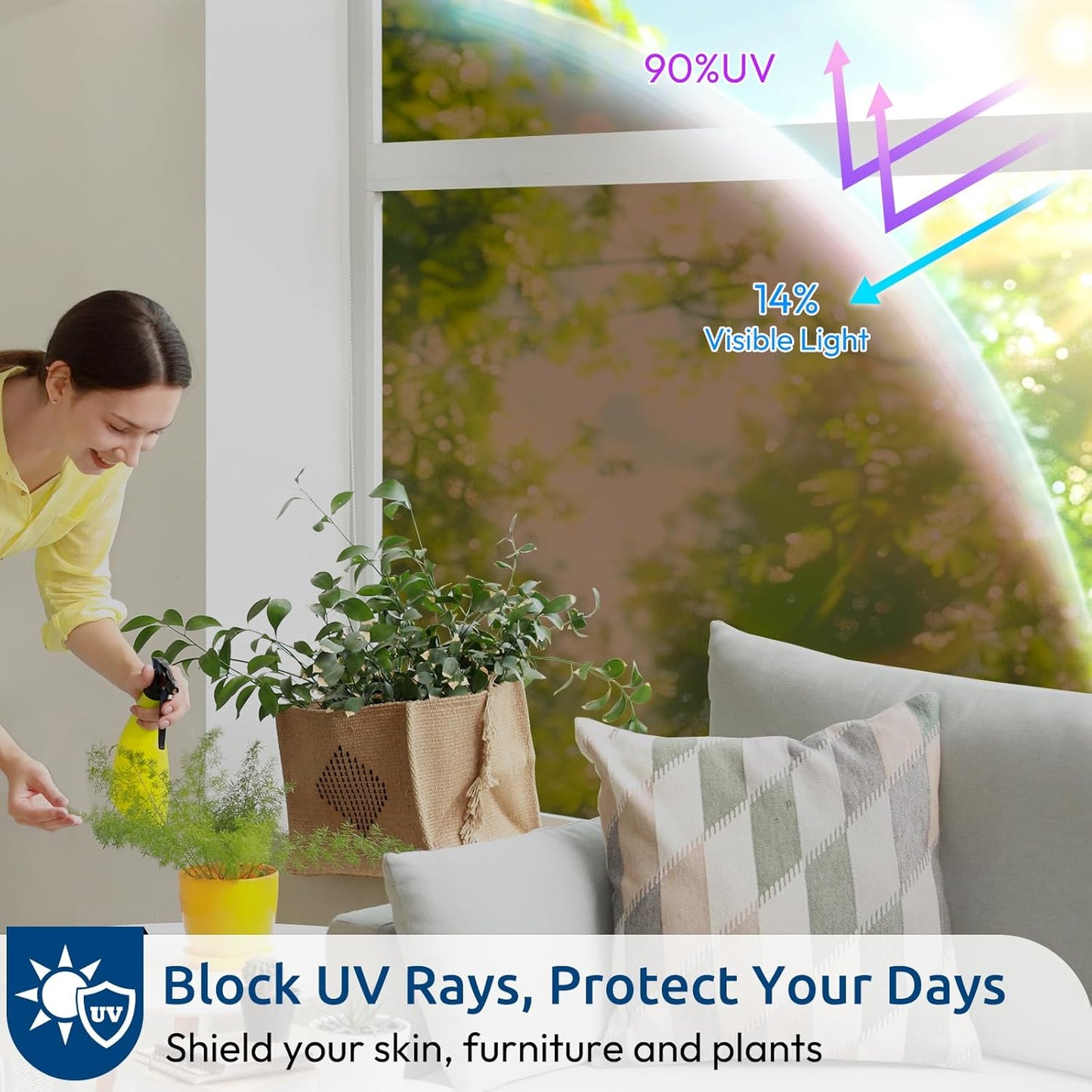 rabbitgoo Window Privacy Film, Decorative Stained Glass Window Film, Sun Blocking Glass Clings, Renter-Friendly Static Cling Frosted Sticker Covering for Home Door, Rainbow Tulip 17.5" X 78.7"