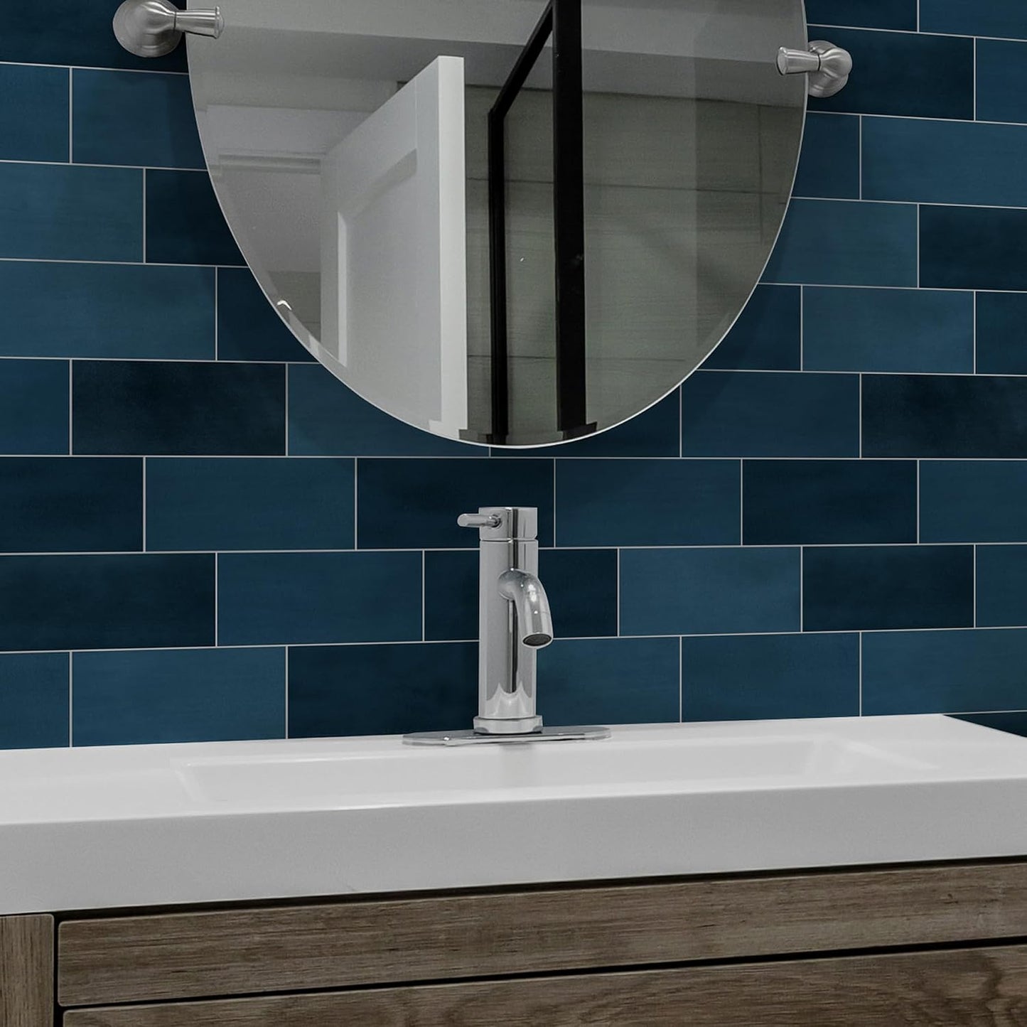 SUNWINGS 100-Sheet Subway Peel and Stick Backsplash Tile, 6" x 3" White Mixed Stone Composite Handmade Looks Self Adhesive Waterproof Wall Tile, Stick on Tiles for Kitchen Bathroom Shower Fireplace