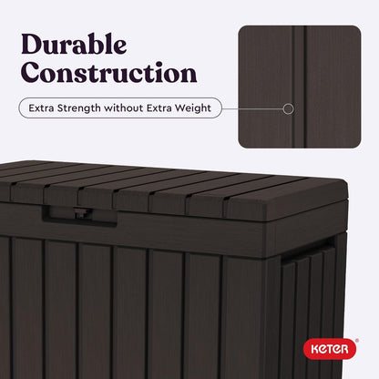 Keter Kentwood 50 Gallon Resin Deck Box-Organization and Storage for Patio Cushions, Throw Pillows and Garden Tools, Dark Grey