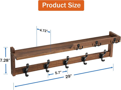 dreampossible Coat Rack Wall Mount with Shelf, Coat Hanger Wall Mount with Key Hooks and Mail Holder, Wood Entryway Floating Shelf with Hooks and Storage, Hat Rack for Wall Key Holder Mail Organizer