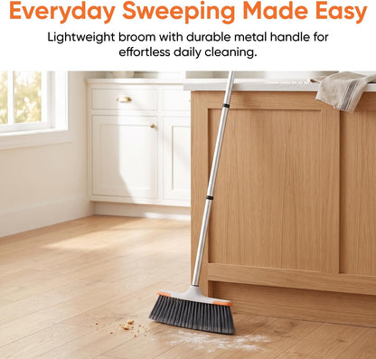 Superio Grey Broom, Heavy-Duty Indoor & Outdoor Broom with 48-Inch Handle, Multi-Surface Floor Cleaning for Home, Kitchen, Garage & Office