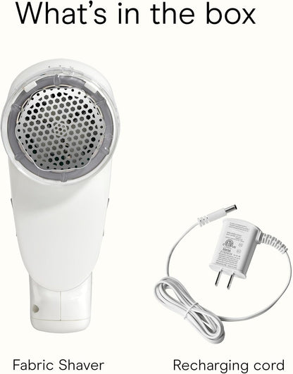 Conair Fabric Shaver and Lint Remover, Rechargeable Portable Clothes Shaver with 3 Settings, Fuzz Remover for Sweaters, Clothing, and Furniture, Large 2-Inch Shaving Head, White