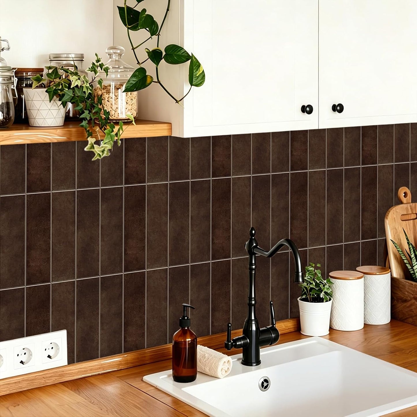 MORCART Peel and Stick Backsplash, 10 Sheets of 11.8"x11.8" - 3D Adhesive Waterproof Wall Tiles for Kitchen, Bathroom, Living Room, Subway Tiles, Gray-Apricot