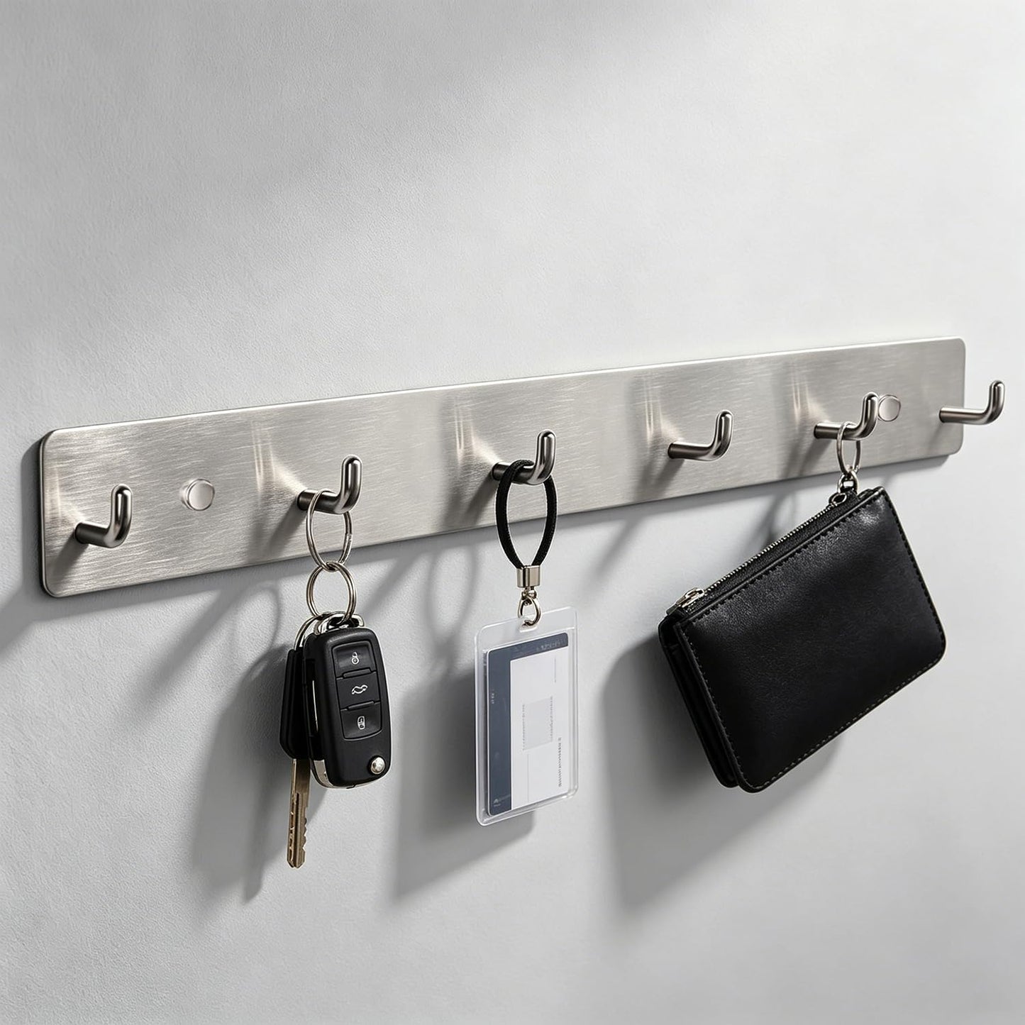 Coat Rack Wall Mounted, Heavy Duty Wall Hooks for Hanging Keys Purse Towel Coat, Premium Stainless Steel Entry Coat Hooks Rack, Large Adhesive Key Holder Towel Racks for Bathroom RV (Black)