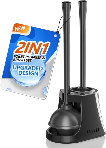LOVLOY Toilet Plunger and Brush with Holder, Bowl Brush and Heavy Duty Toilet Plunger Set with Ventilated Holder, 2-in-1 Toilet Brush and Plunger Combo for 5.3-inch Toilet Drain New Pack (White, 1)