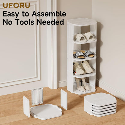 UFORU Small Shoe Rack, 5 Tier Plastic Vertical Shoe Rack for Small and Narrow Spaces, Free Standing Shoe Organizer for Closet, Entryway