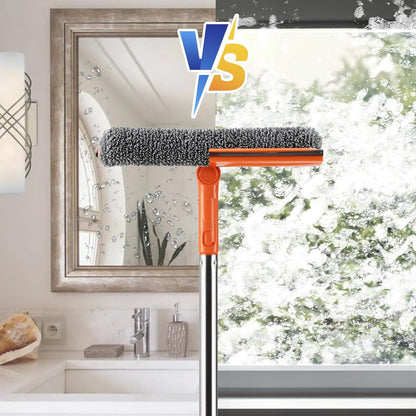 Professional 2 in 1 Window Squeegee with 68" Long Stainless Steel Handle,Microfiber Cloth and Rubber Car Window Squeegee for Gas Station, Glass,Shower