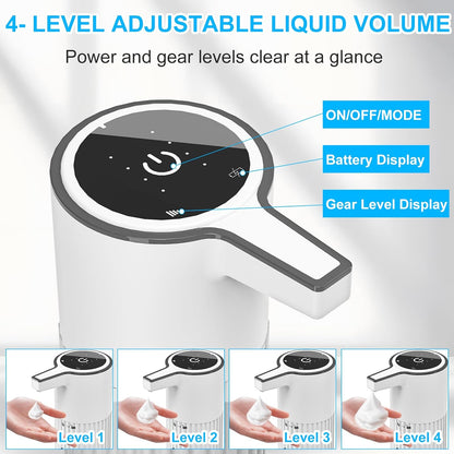 HOMELYLIFE Automatic Foam/Luquid Soap Dispenser, 13.53oz/400ml Touchless Dispenser w/ 4 Adjustable Levels, 1800mAh USB Rechargeable Smart Hand Free Dispenser for Bathroom,Kitchen,Office,Home (Foam)