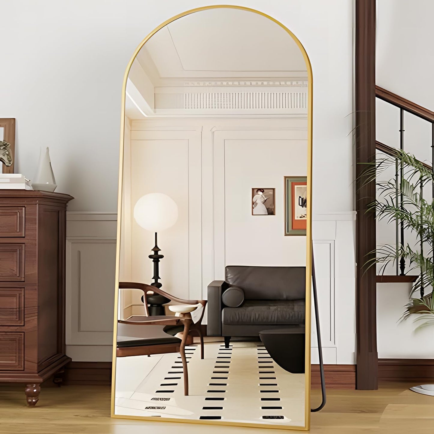 OGCAU Floor Full Length Mirror, 56"x20" Arched Full Body Mirror, Hanging or Leaning, Standing, Wall Mounted with Aluminum Frame for Bedroom Living Room, White