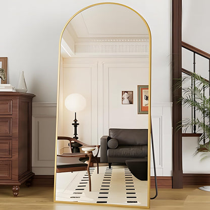 OGCAU Floor Full Length Mirror, 56"x20" Arched Full Body Mirror, Hanging or Leaning, Standing, Wall Mounted with Aluminum Frame for Bedroom Living Room, White