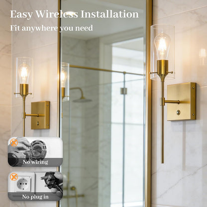 Wireless Wall Sconces with Remote Control, Black Battery Operated Wall Sconces Set of 2, Rechargeable Dimmable Wall Light for Bedroom Living Room Bathroom Hallway Entryway Stairwell,3 Colors