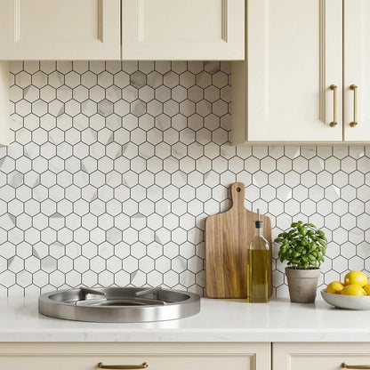 10-Sheet Heavy-Duty Hexagon Peel and Stick Backsplash, Thick Waterproof &Heat Resistant Stick on Wall Tiles, Slate Beige Mosaic for Kitchen & Bathroom, Strong Adhesive Permanent PVC Tiles
