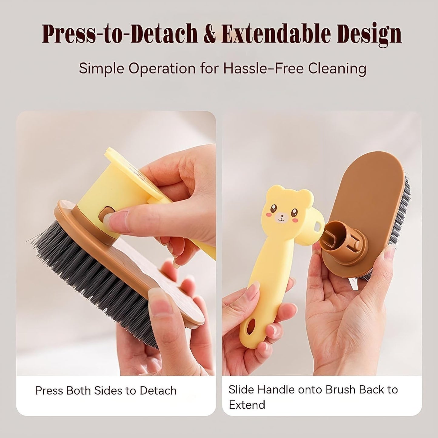 Little Bear Rotating Multi Functional Laundry Brush,Extended Bristle Cleaning Brush for Clothes, Carpet,Shoes, Etc(Khaki)