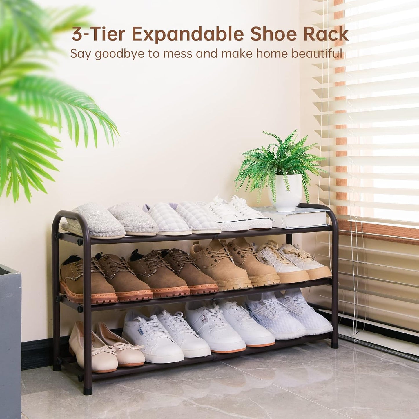 Gonfoam Shoe Rack for Closet, Expandable Shoe Organizer Storage Shelf, Adjustable Metal Free Standing Small Closet Shoe Rack for Entryway, Doorway (2-Tier Black)