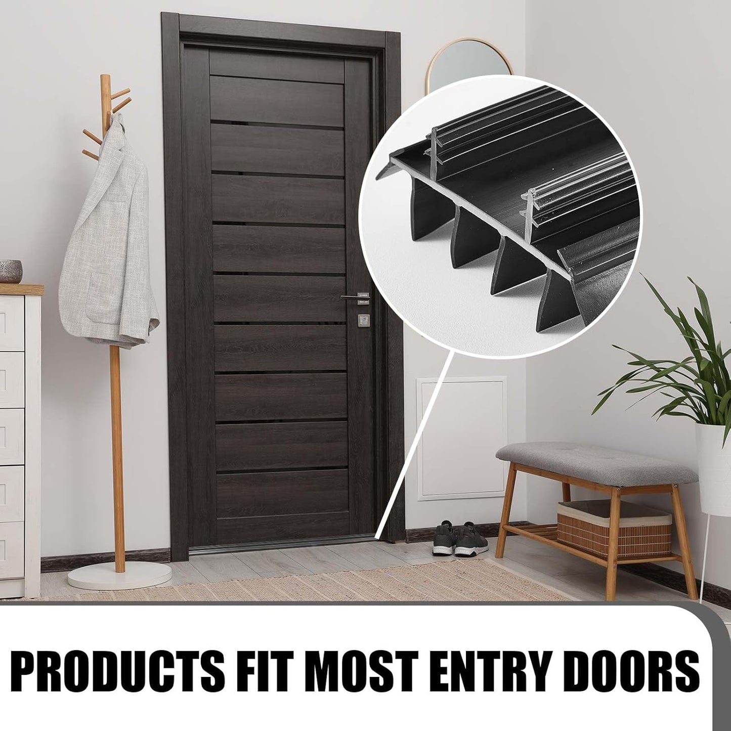 Pushglossy 2 Pcs 32inch Replacement Door Bottom with Vinyl Fins 1 3/4" Wide Threshold Seal Bottom of Door Weatherstrip Kerf Weather Stripping for 7/8" Between Barbs(Black)