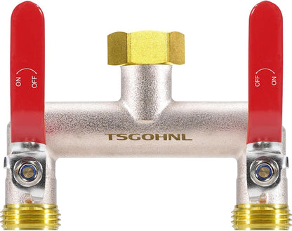 Garden Hose Splitter, 3/4” Rust and Freeze Resistant Outdoor Hose Manifold with 2 green Extra Long Handles Faucet Adapter-Heavy Duty Brass Nickel Plated 2-Way Valve