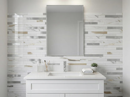 Yipscazo 2026 New Upgrade 11.34" X 11.57" Peel and Stick Backsplash, Stick on Backsplash Tiles for Kitchen, Bathroom, Fireplace (10 Sheets, Beige Rocks + Rose Gold)