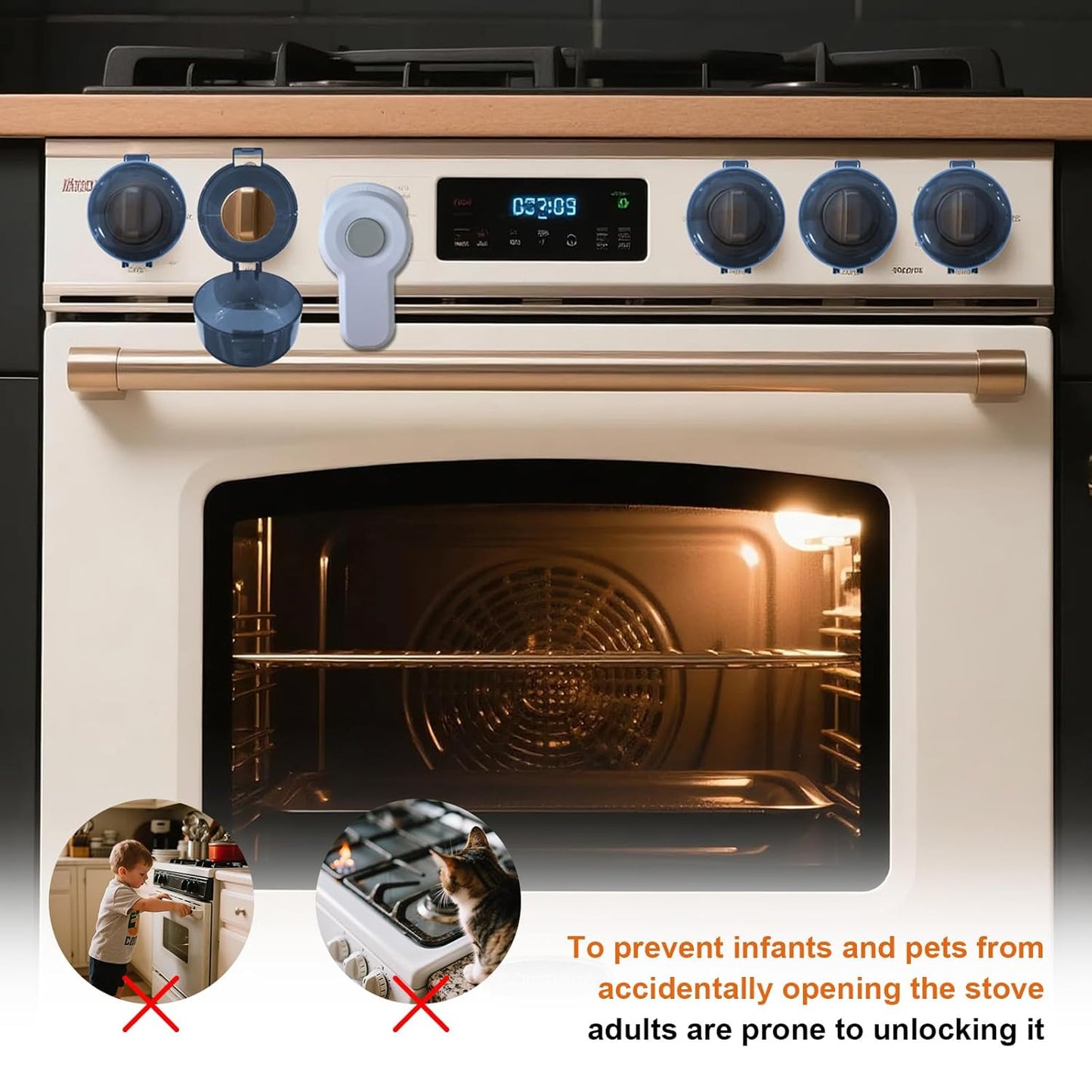 Stove Knob Safety Covers for Child (5 + 1 Pack), Upgraded Universal Size Press Gas Stove Covers with Adhesive,Water/Oil/High-Temp Resistant - Home Kitchen Safety for Kids & Pets
