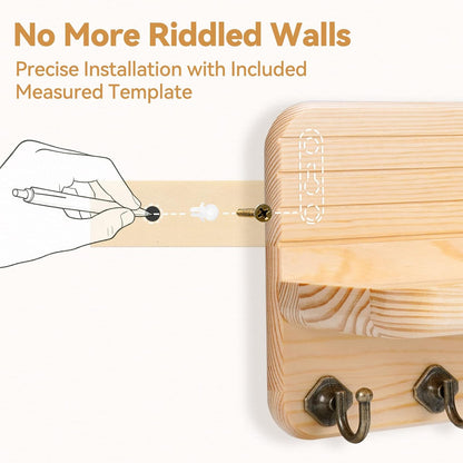 Key Holder for Wall, Mail Organizer Wall Mount with 6 Hooks Wooden Hanging Key Rack for Home Decor, Hallway, Entryway (Brown)