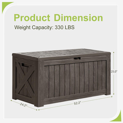 Greesum 120 Gallon Deck Box, Resin Outdoor Storage Container for Patio Furniture, Garden Tools, Pool Accessories, Weatherproof, Lockable, Black