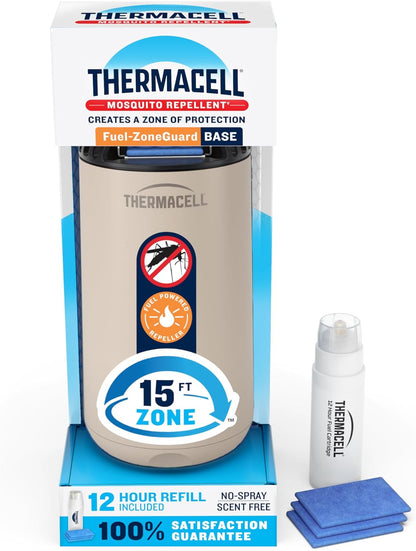 Thermacell Fuel-ZoneGuard Base Fuel Powered Mosquito Repeller; 15-Foot Zone of Scientifically Proven Outdoor Protection; Patio Shield; 12-Hr Refill; DEET-Free; Bug Spray Alternative; Glacial Blue