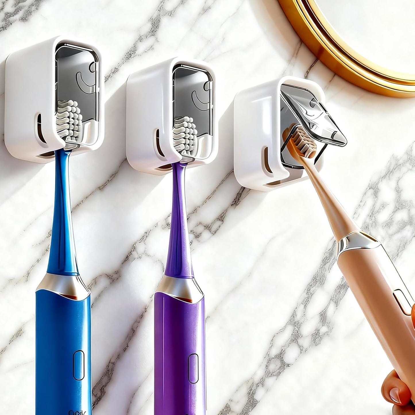 Toothbrush Holders for Bathroom - 3 Pack, Single Slot Space-Saving Design 2.0, Wall Mounted with Cover for Shower, Single Tooth Brush Holder Dispenser Storage Organizer for Family & Travel