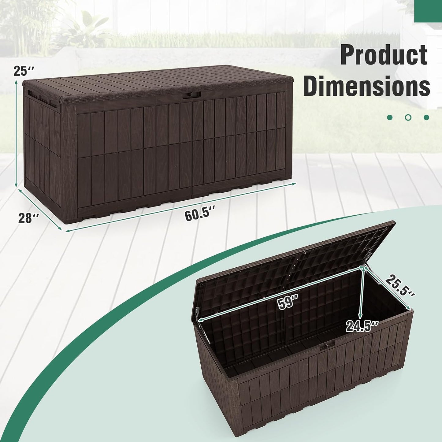 Tangkula 25 Gallon Waterproof Outdoor Storage Box with Lockable Lid | PP Resin, Wicker Patterned, Indoor Outdoor Use, Portable, Versatility, for Deck, Pool, Patio Cushions, Garden Tools