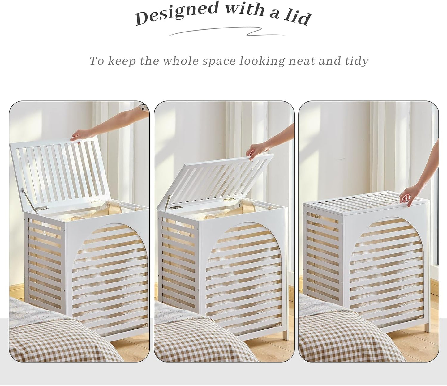 Laundry Hamper with Lid, Bamboo Clothes Laundry Basket with Handles, Removable 2-Section Liner bag, Hampers for Bedroom Aesthetic, Large Storage for Bath Towel, Sheets or Toys, Home (Natural)
