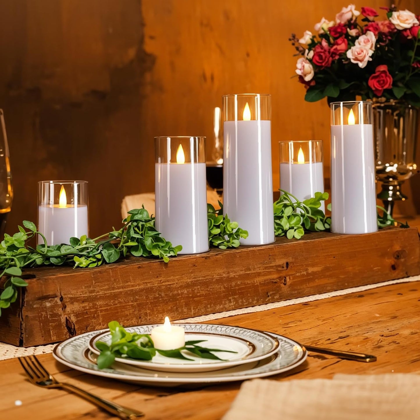 Homemory Realistic Flickering Battery Operated Candles, LED Fake Electric Candle with Remote Control and Timer, Flameless Candles for Home, Christmas Decoration, White, Set of 3