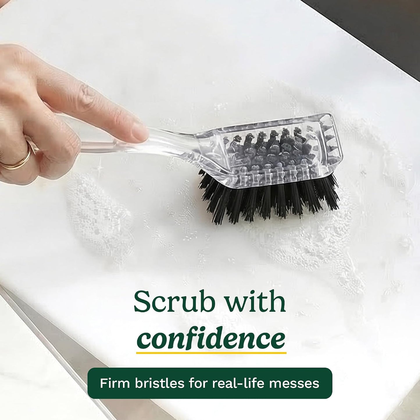 Cuisinart Dish Brush with Handle 2 Pack – Kitchen Scrub Brush for Dishes, Pots & Pans, Non-Scratch Dish Scrubber, Firm Bristles for Sink & Cookware, Comfortable Grip for Everyday Cleaning