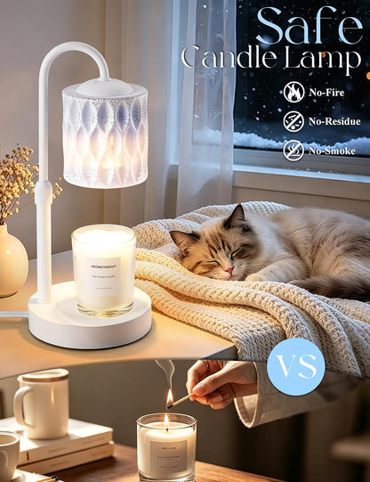 Briever Dimmable Candle Warmer Lamp with Timer, Height Adjustable Electric Candle Wax Warmer, Christmas Birthday Gifts for Women Mom, House Warming Gifts New Home Room Decor, Walnut Solid Wood Base