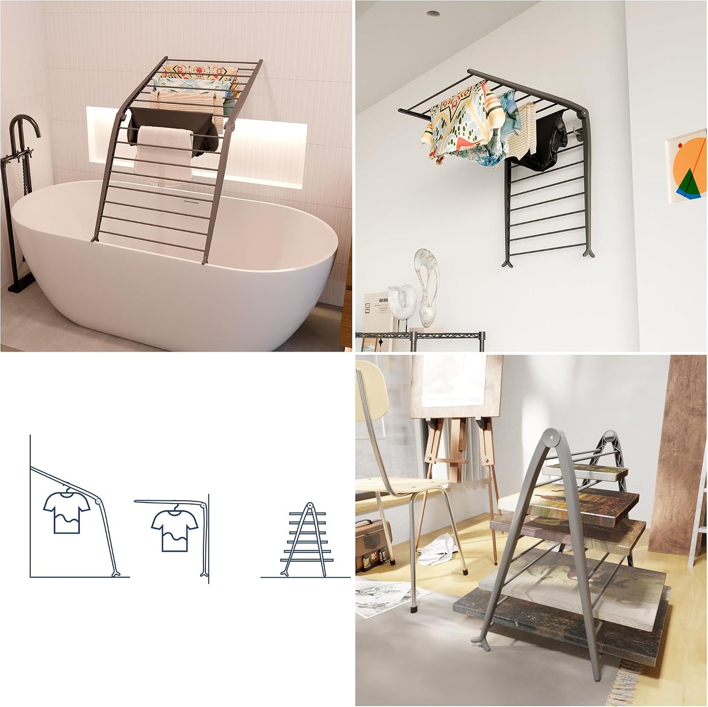 Whitmor Spacemaker Folding Drying Rack, Freestanding Indoor Clothes Dryer, Space Saving Compact Design, 6"L x 26"W x 51.5"H, White
