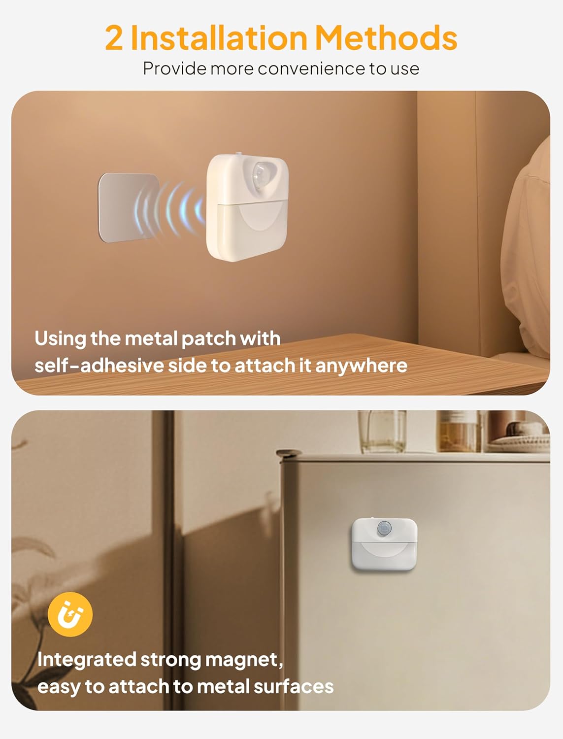 ZAPOGO 2 Pack Rechargeable Motion Sensor Stair Light for Indoor,Warm White LED Night Light,Wireless Stick on Anywhere Hallway Lamp,Motion Activated Lamps for Step, Cabinet, Hallway, Bathroom