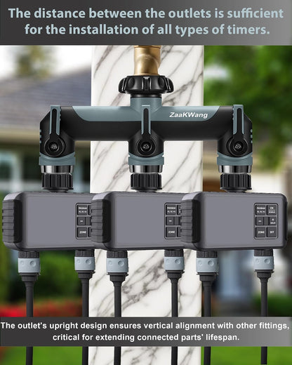 Garden Hose Splitter 2 Way, Heavy Duty Water Hose Spigot Bib Splitter, Outdoor Faucet Splitter with Shutoff Valve, T Adapter Connector with 3/4 - Inch GHT Thread (Grey)
