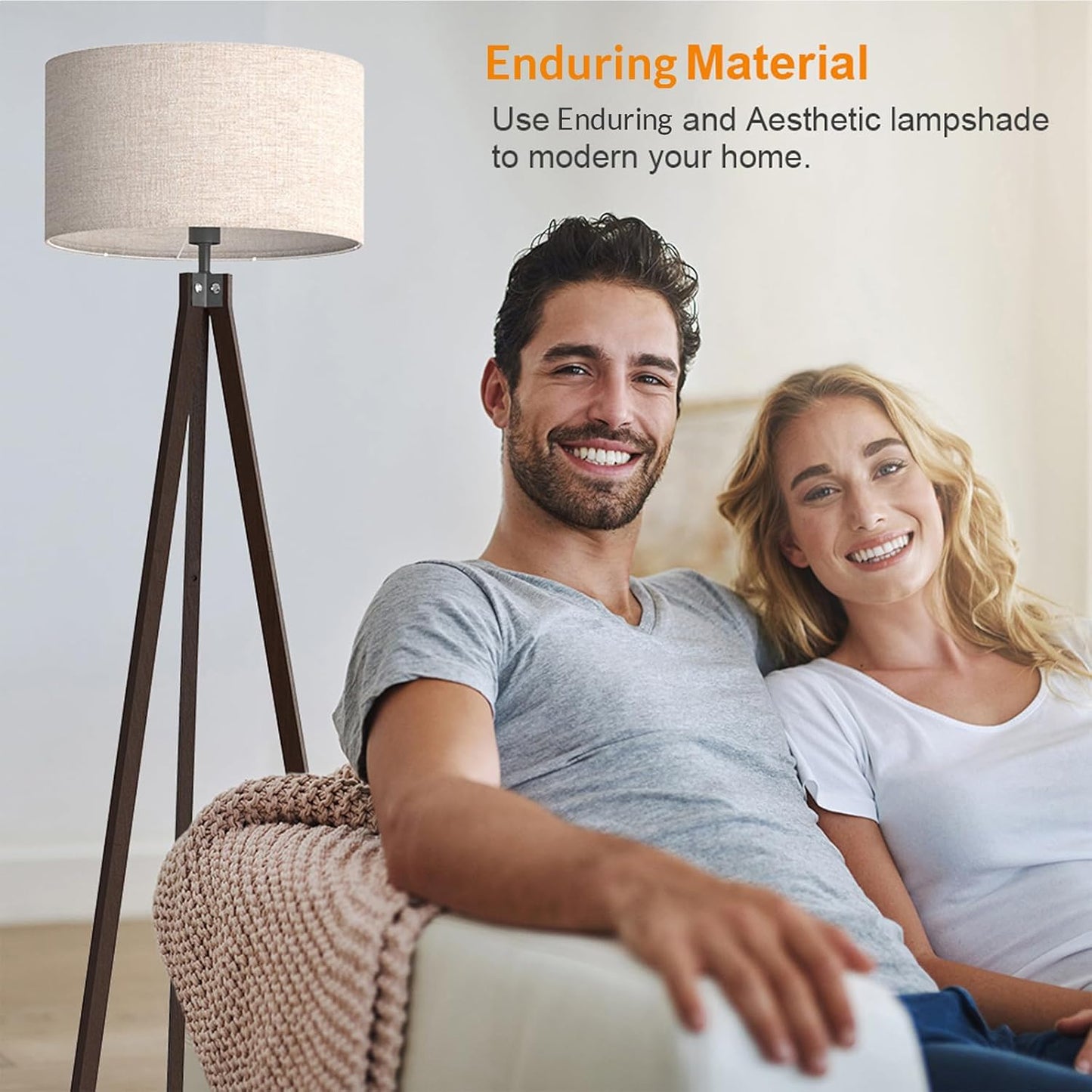 LEPOWER Tripod Floor Lamp Mid Century Modern Standing Lamps for Living Room | Light-Diffusing Linen Shade, Premium Rubberwood Tripod with E26 Base, Adding Warmth to Bedroom, Office & Study Corner Brown