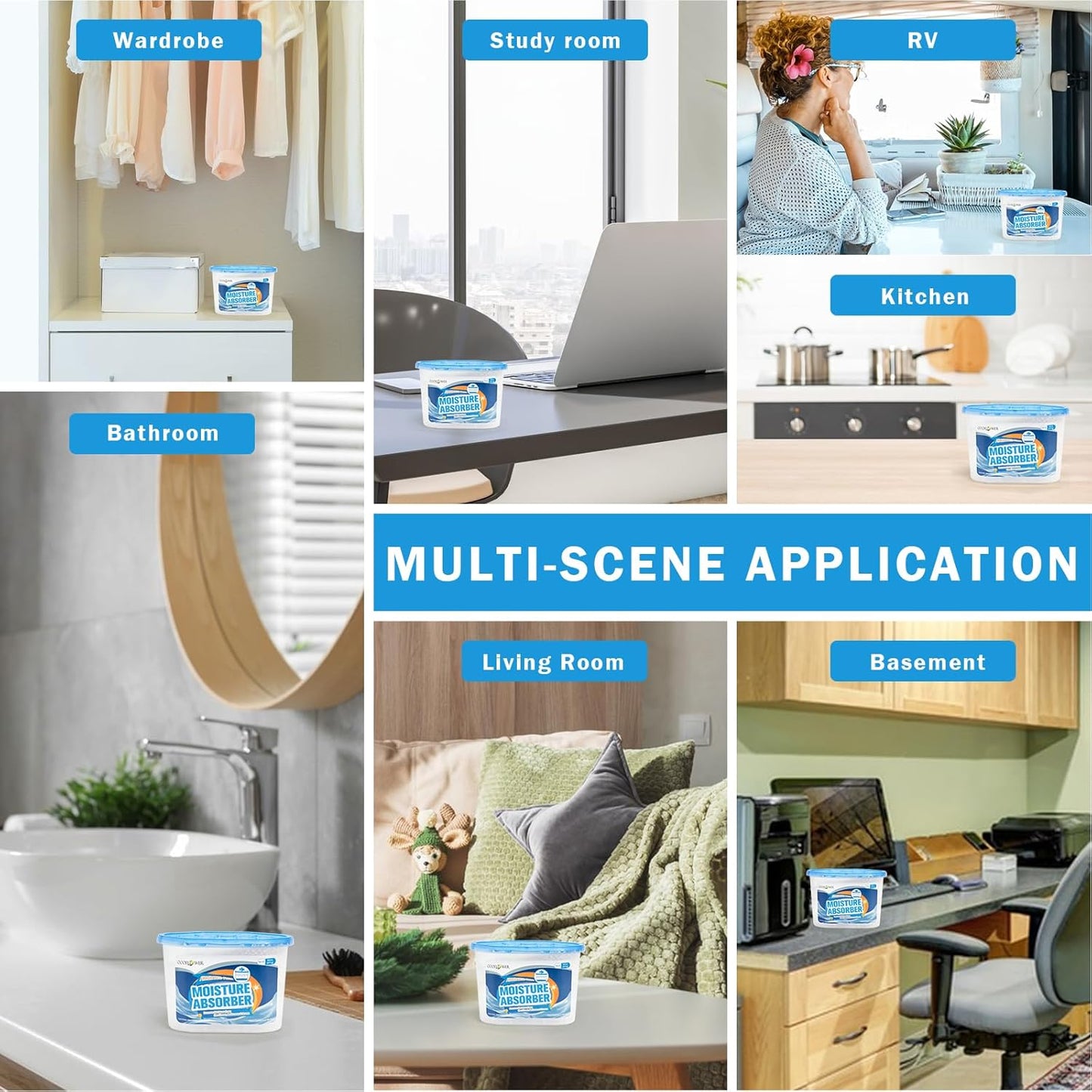 3-Pack Moisture Absorber, 9.8 oz (277g), Traps Moisture & Humidity, Portable Dehumidifier for Closets, Bathrooms, Toilets, Study Rooms, RVs, Basements