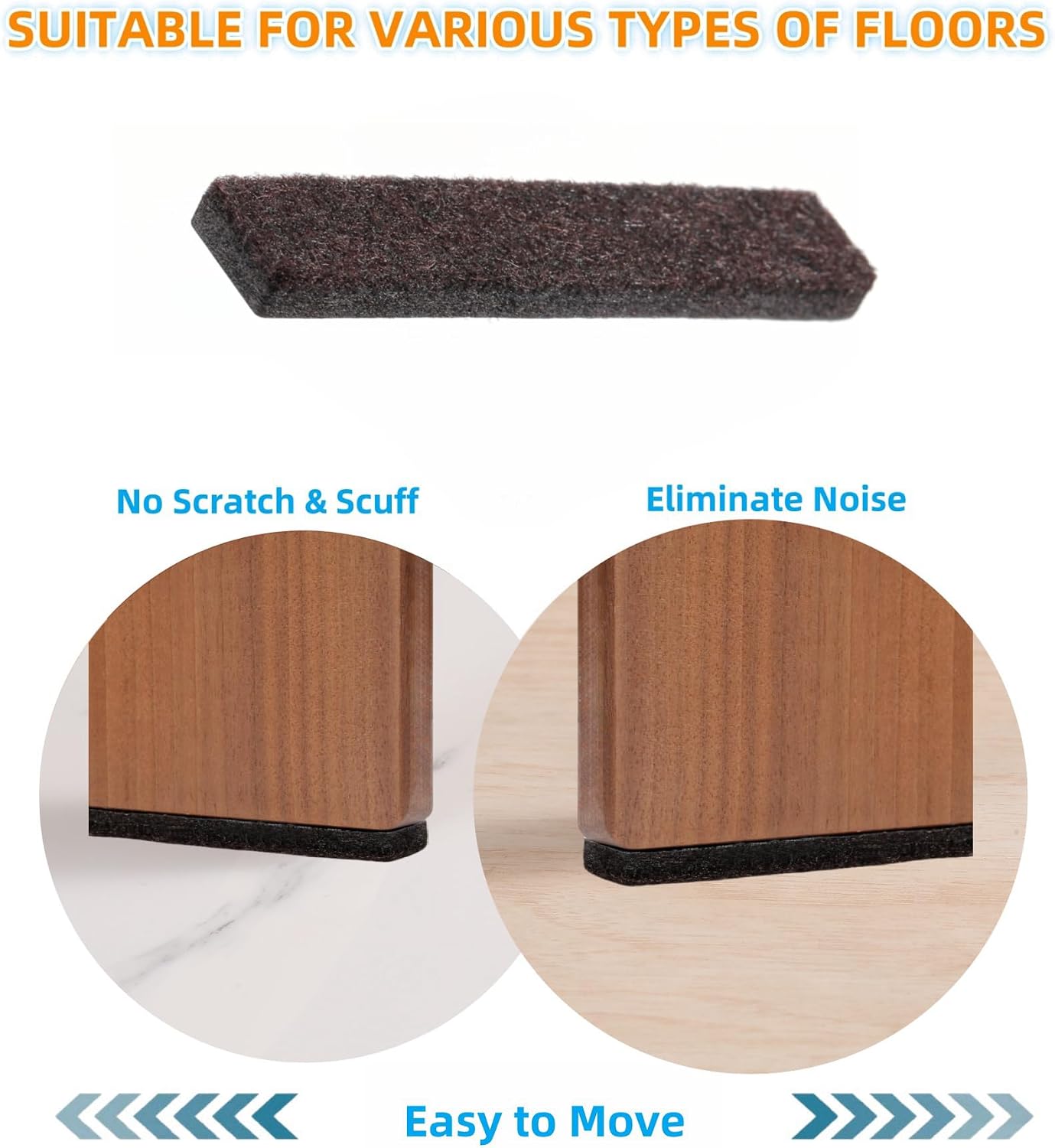 Furnigear Felt Furniture Pads for Hardwood Floors - Self Adhesive Chair Felt Pads, Floor Protector for Furniture Feet, Furniture Sliders Moving Your Furniture Smoothly - Anti Scratch 96 Pcs 3/4" Round