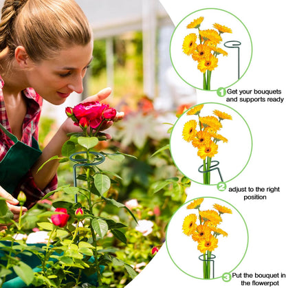 HiGift 17 inch Plant Support Stakes, 4mm Thick Garden Single Stem Flower Support Stake Amaryllis Plant Cage Support Rings with 10 pcs Plant Clips for Tomato Orchid Lily Peony Rose Flower Stem-5 Pack