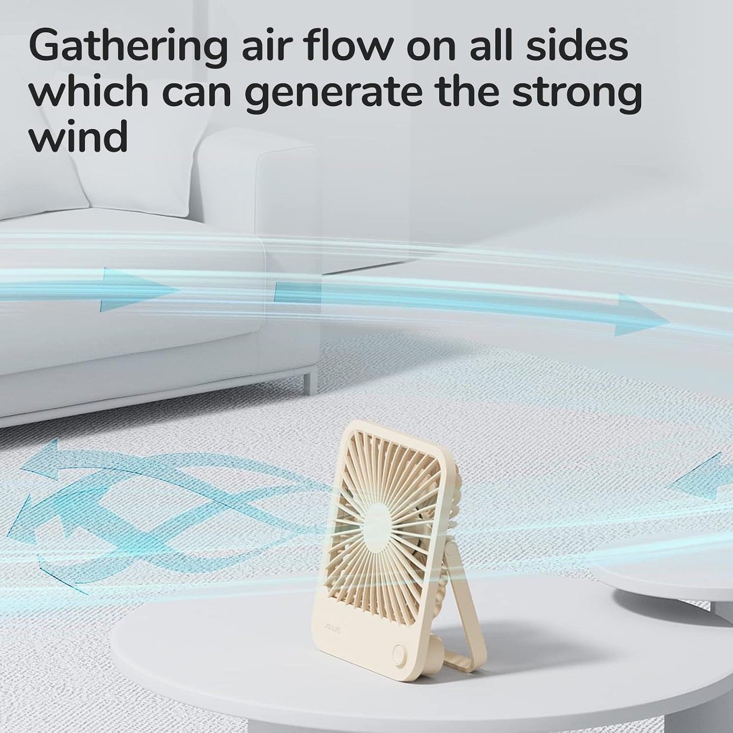 JISULIFE Desk Fan Battery Rechargeable, 4500mAh 180°Foldable Portable Personal Fan, 4 Speeds Adjustable Long Battery-life for Home Office Travel Outdoor Gifts for Women Men-White