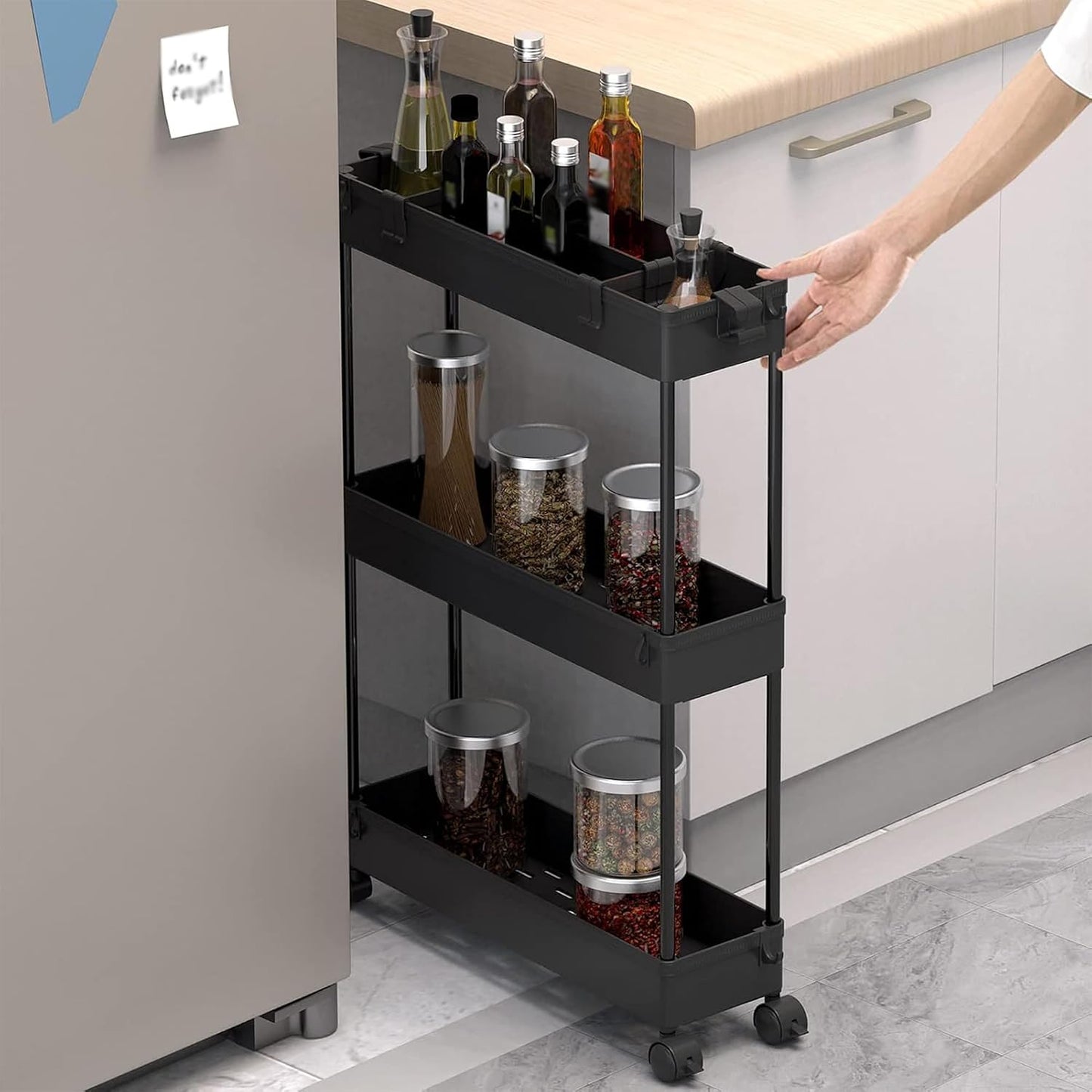 SPACELEAD Slim Storage Cart 3 Tier,Bathroom Organizer Rolling Utility,Mobile Shelving Unit Slide Out for Office, Kitchen, Laundry Room & Narrow Places，Green